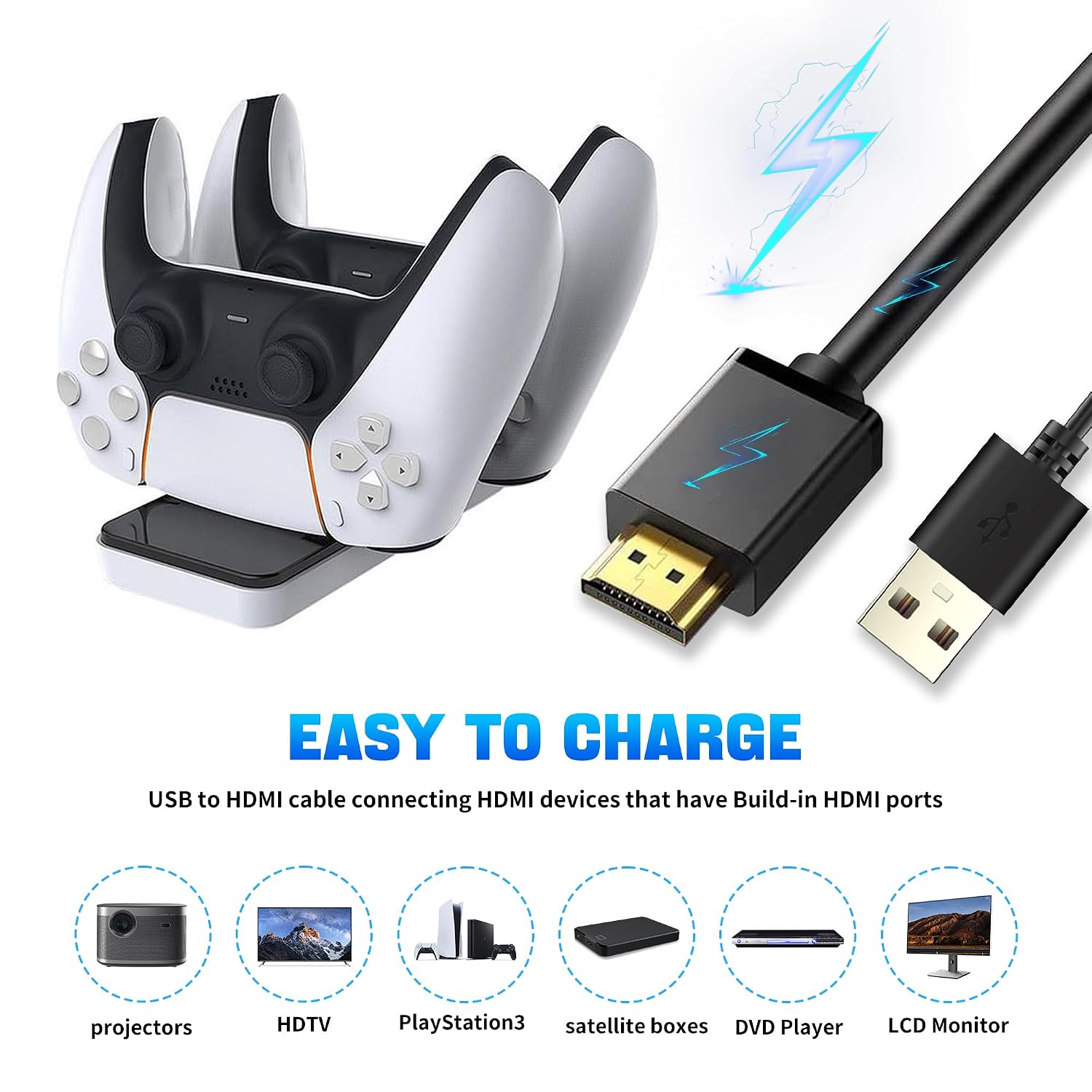 Detalle de Herfair USB A to HD Adapter Cable (Charging Only) – HDMI Charging Lead 1.8m