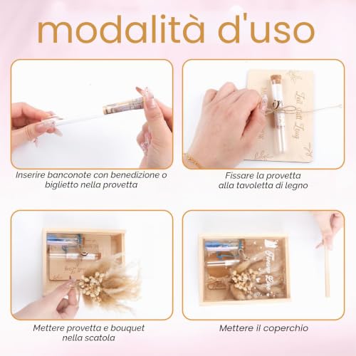 Detalle de Scatola Regalo di Nozze in Legno di Aitsite – Regalo Creativo per Sposi con Fiori Secchi e Catena Luminosa