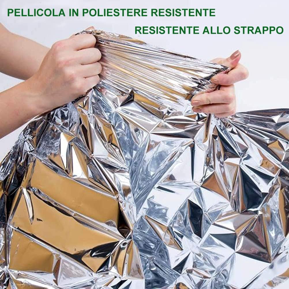 Detalle de HONYAO Termica 3 Pezzi Coperta Emergenza Argento 210×160 cm – Risparmio, Protezione e Versatilità