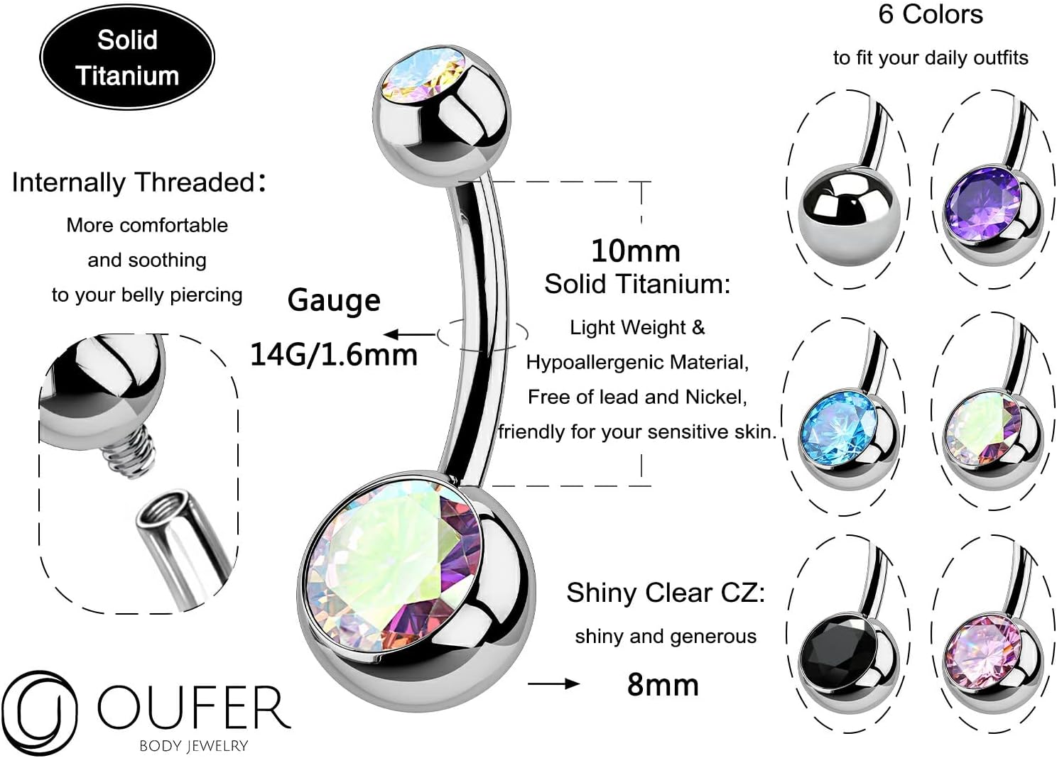 Detalle 2 de OUFER Bar ombilicale titane 10 mm 14G