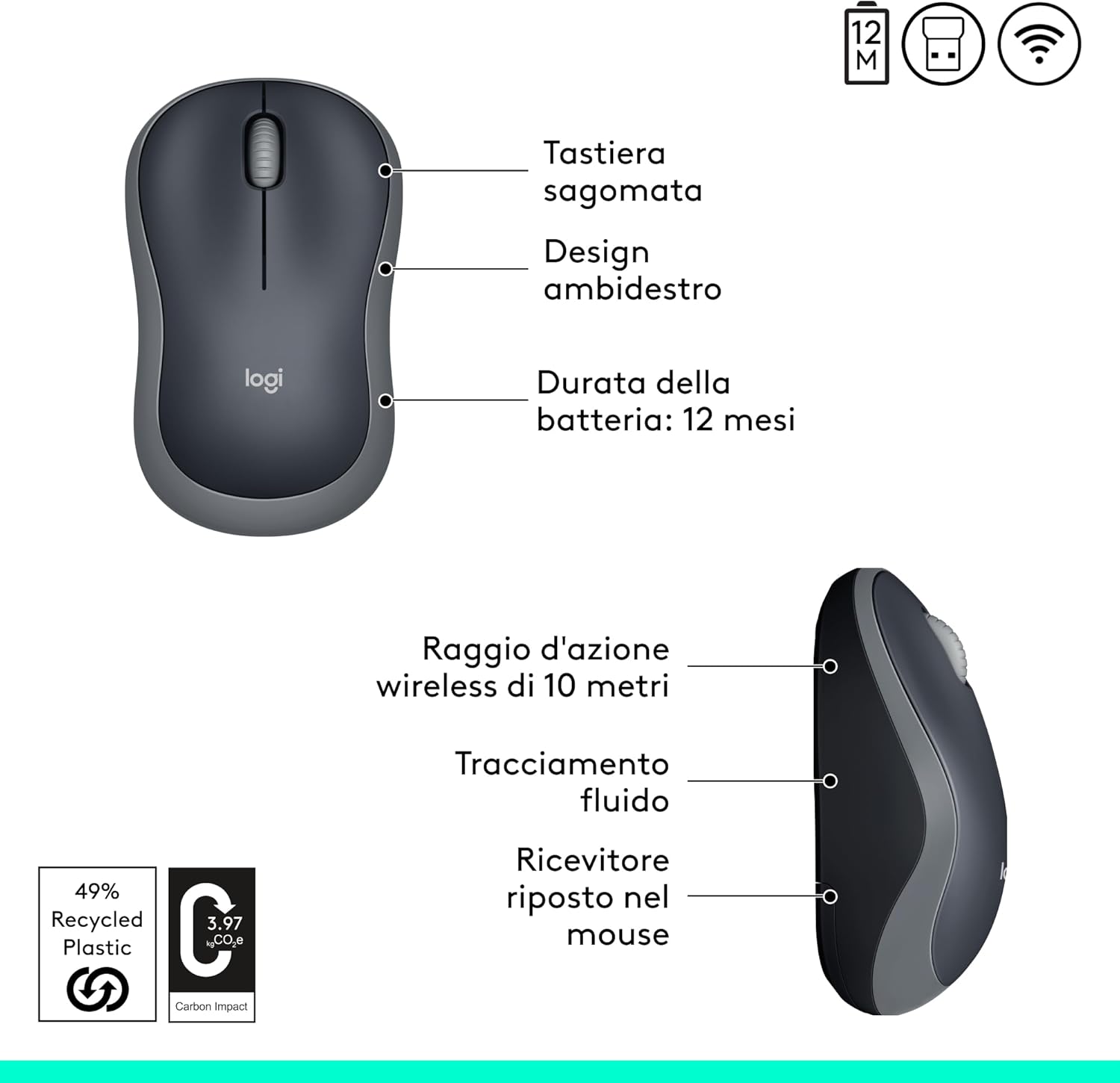 Thumbnail 5 de Logitech M185 mouse wireless 12 mesi 🖱️