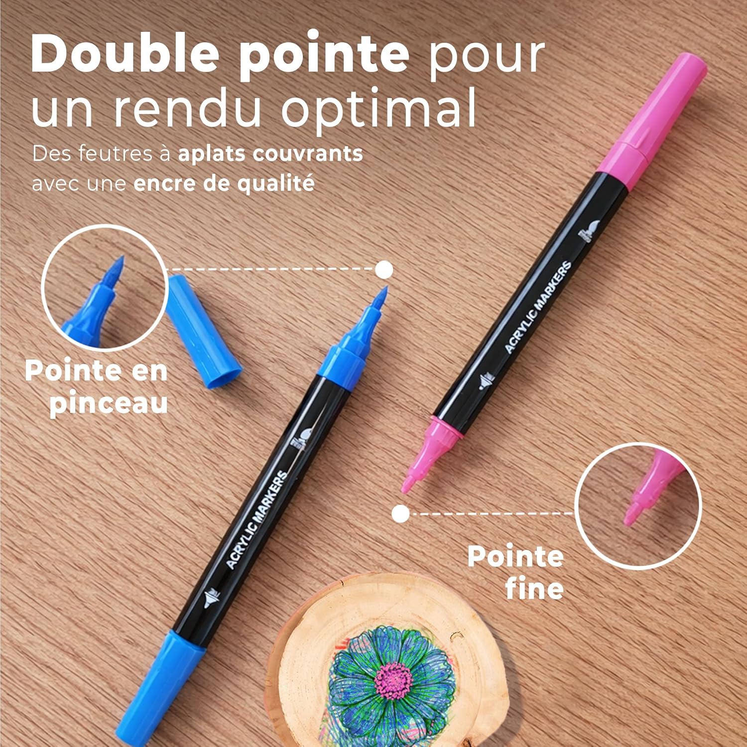 Thumbnail 1 de DIYIDEA Marqueurs peinture acrylique à double pointe 48 couleurs (pinceau flexible & pointe fine 1 mm) avec étui