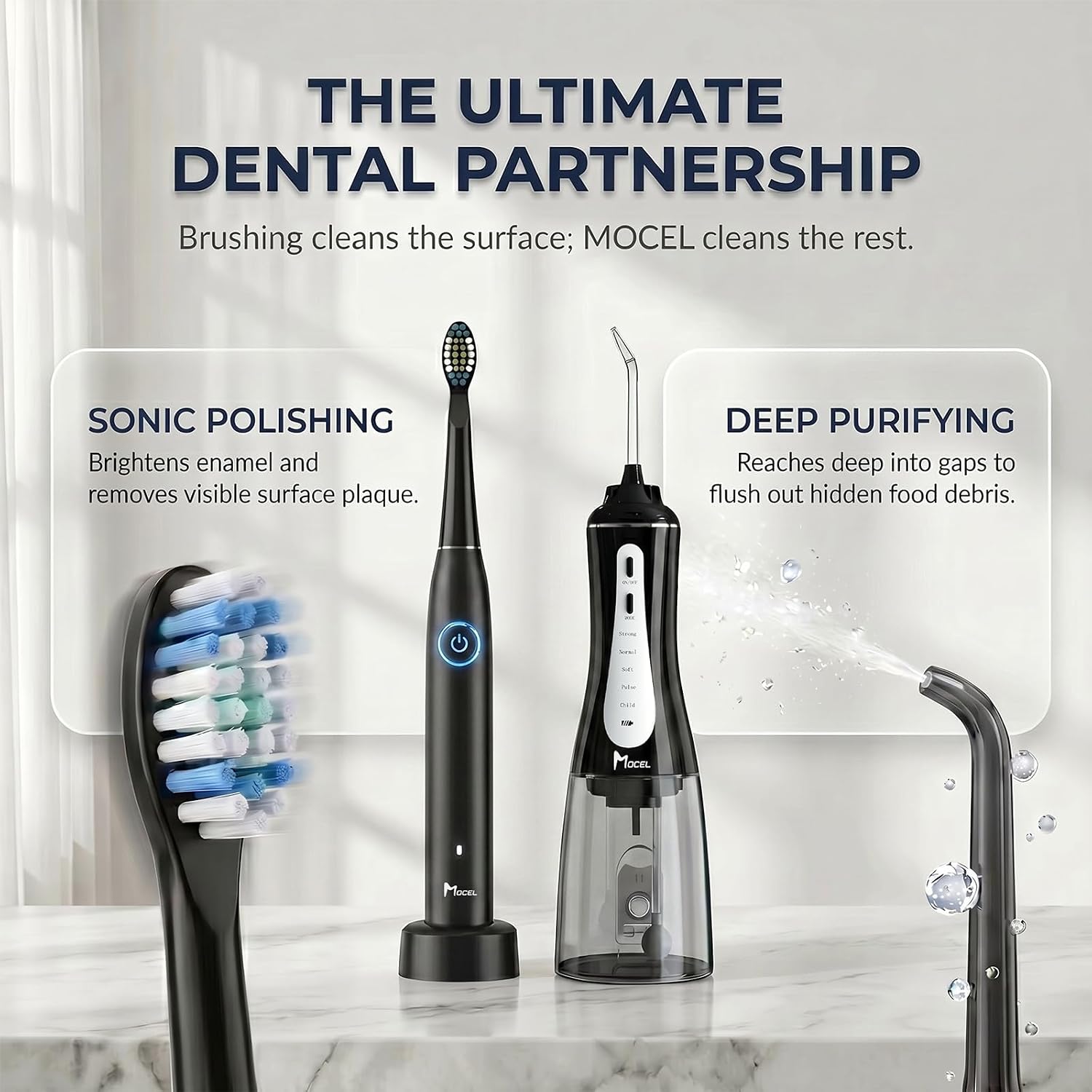 Detalle de MOCEL Water Flosser and Electric Toothbrush Combo with 350 mL Tank