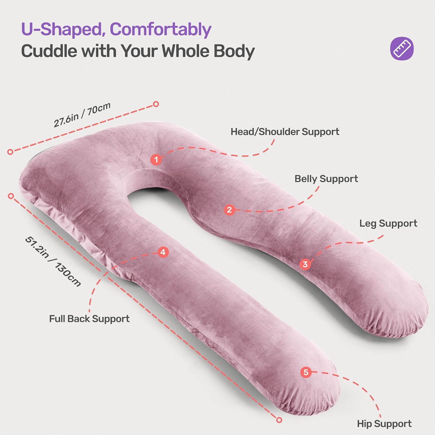 Thumbnail 1 de Nuliie NEMM002AA U-Shaped Pregnancy Pillow with Washable Velvet Cover