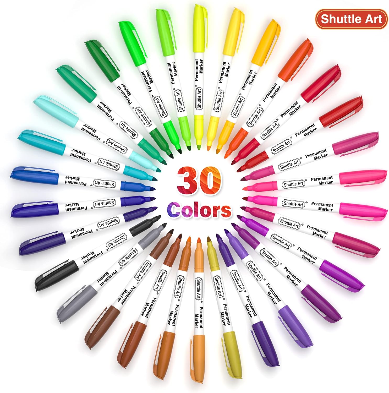 Detalle 2 de Shuttle Art 30 Colour Permanent Markers (Fine Tip) – Waterproof, Smear-Proof Ink for Plastic, Wood, Metal & Glass