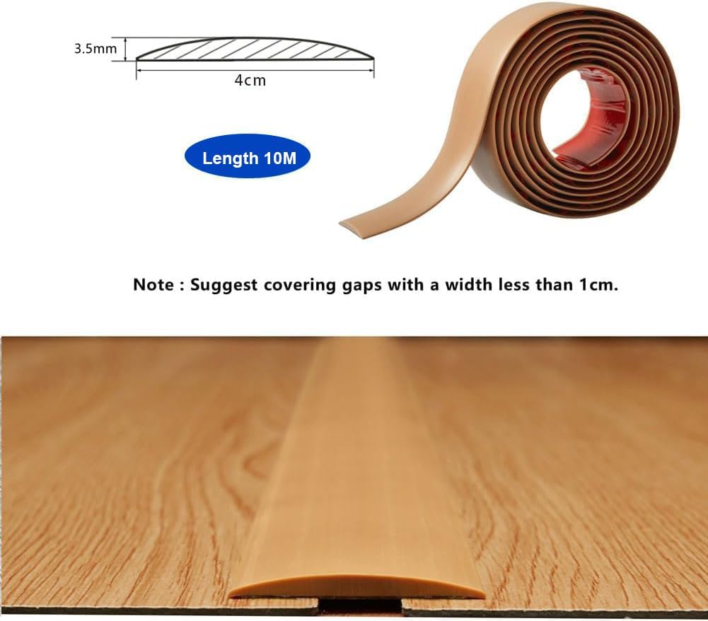 Detalle 2 de 10M PVC Laminate Flooring Threshold Transition Strip (4cm, Light Brown) – Self-Adhesive Edge Trim, Tile to Laminate Beading