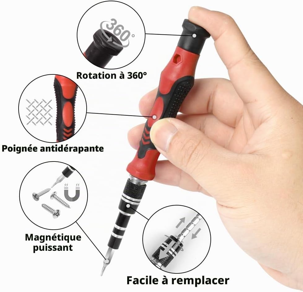 Detalle de OSDUE 124-in-1 precisieschroevendraaierset met 101 bits en magnetische opslag
