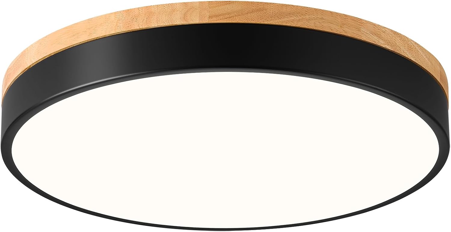 Detalle de Vikaey VGCA20251217B Wood LED Flush-Mount Ceiling Light, Black, 15.8 in