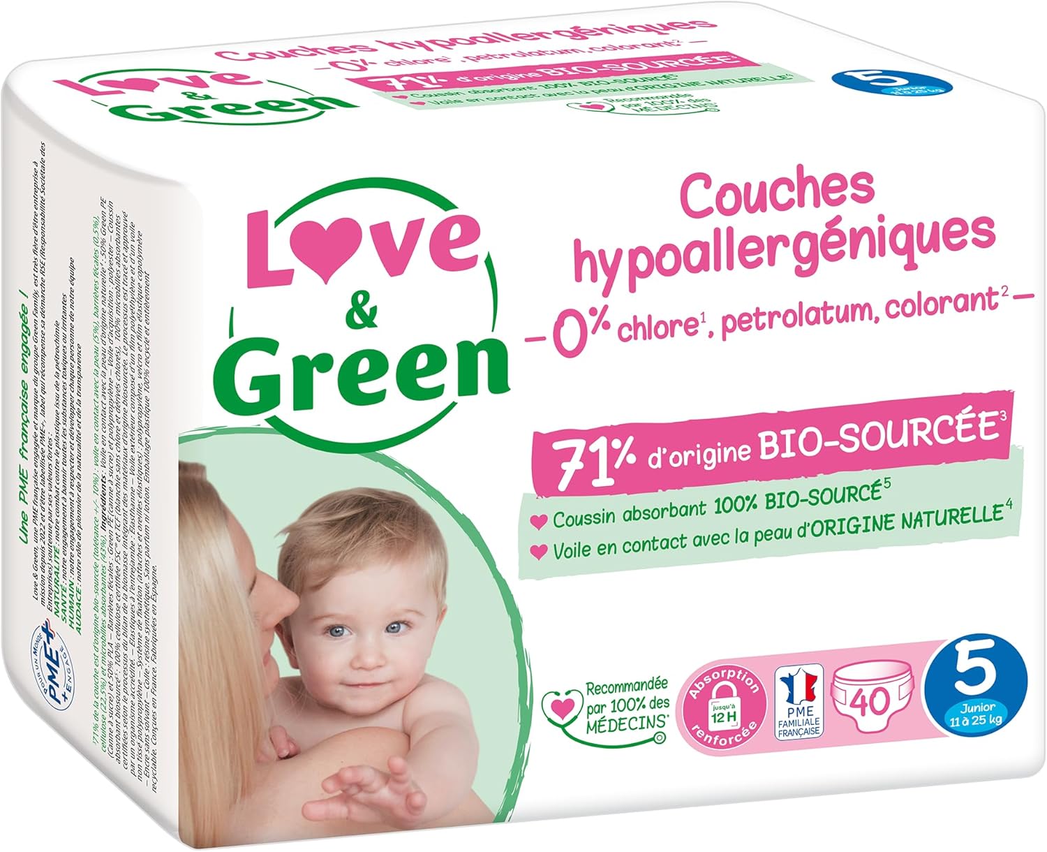 Thumbnail 1 de Love & Green Couches Bébé Saines et Écologiques – Taille 5 (11-25 kg) – Pack 1 Mois (160 couches)