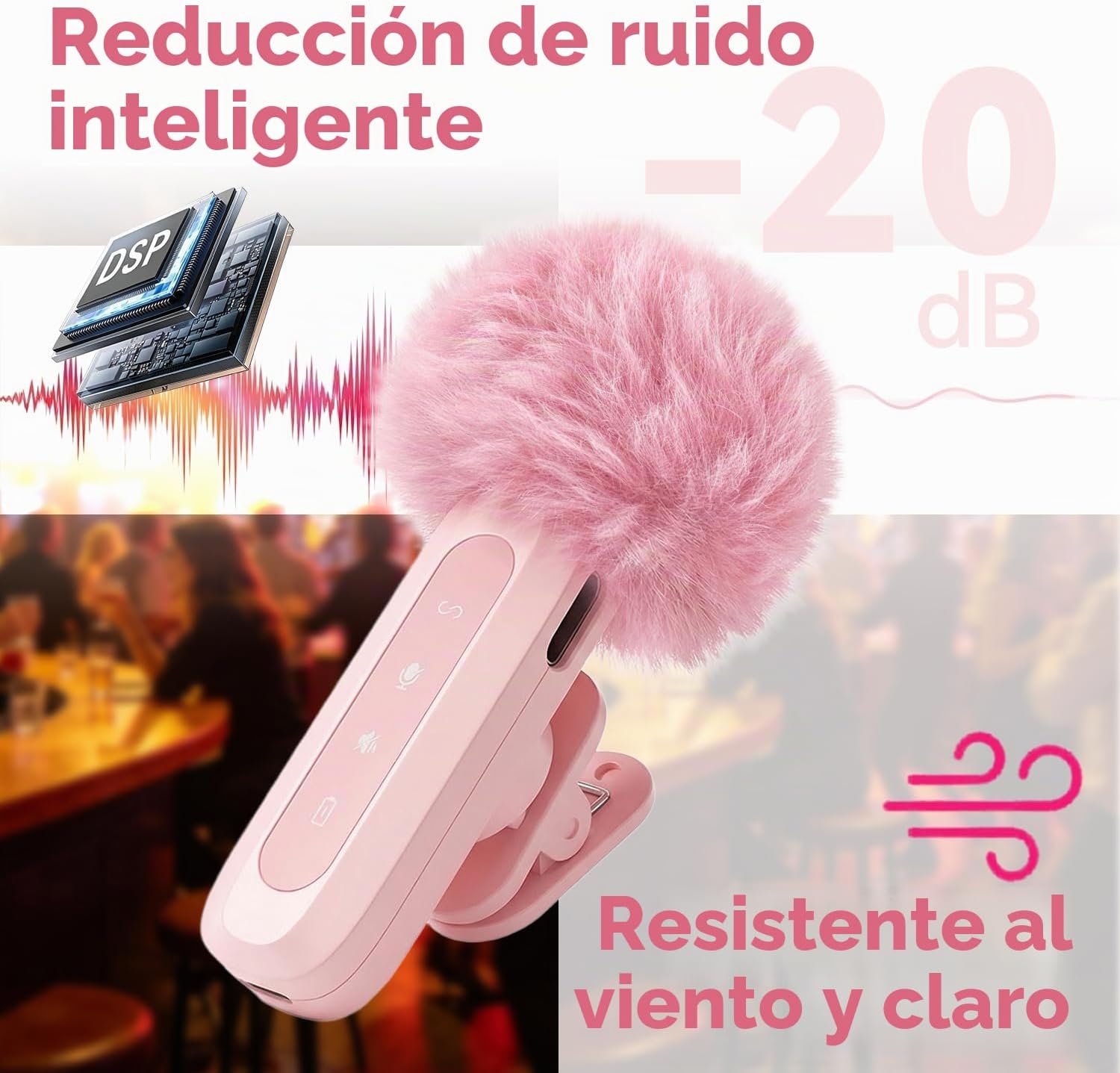 Thumbnail 3 de kinmaizi Mini Micrófono Inalámbrico de Solapa Rosa para Móvil