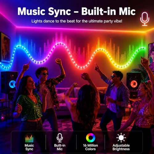 Thumbnail 3 de Shalaker LED Strip Lights for Bedroom (10M) – RGB Colour Changing with Bluetooth App, Remote, Music Sync and Timer