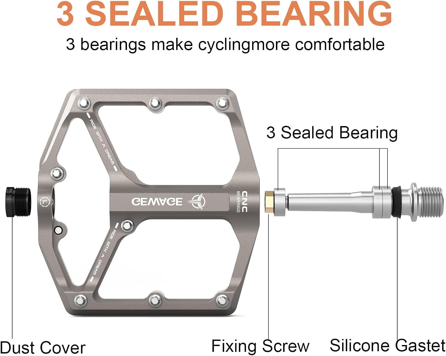 Detalle 2 de GEWAGE Road/Mountain Bike Pedals with 3 Bearings 🛞