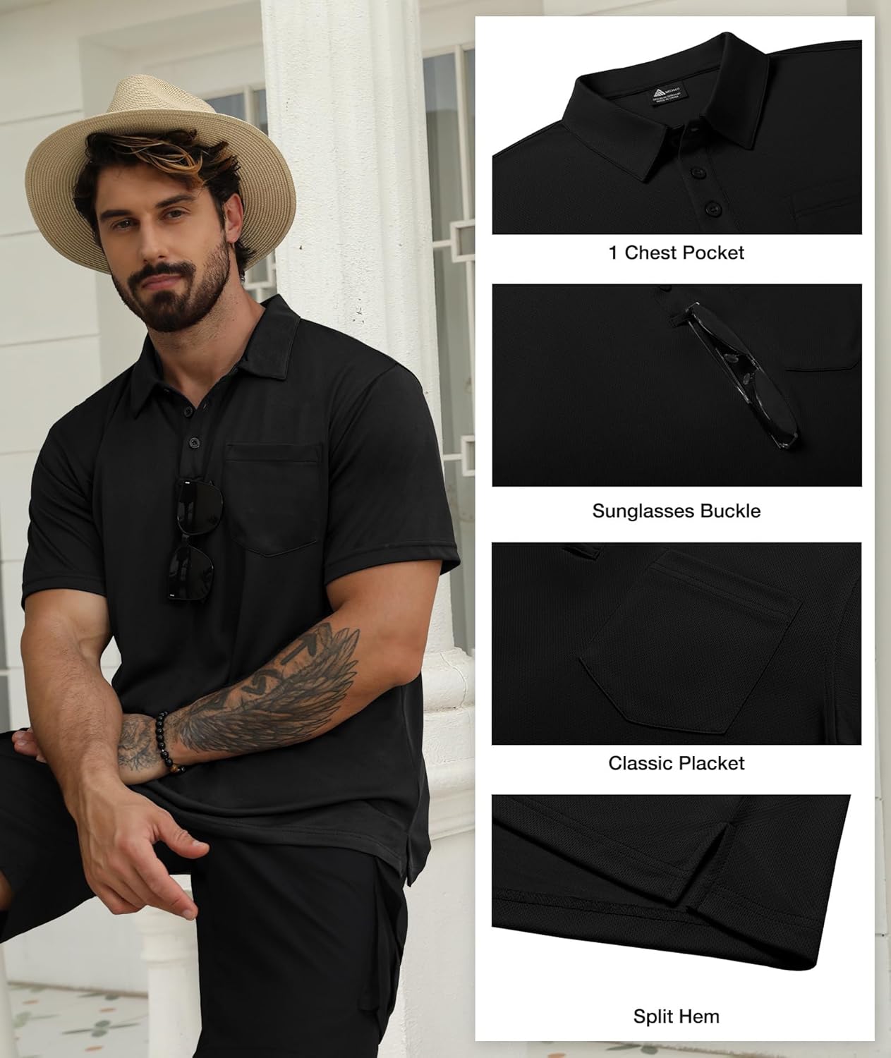 Thumbnail 2 de SCODI 5 Pack Mens Pocket Polo Shirts: Moisture-Wicking Short Sleeve Golf & Work Tees