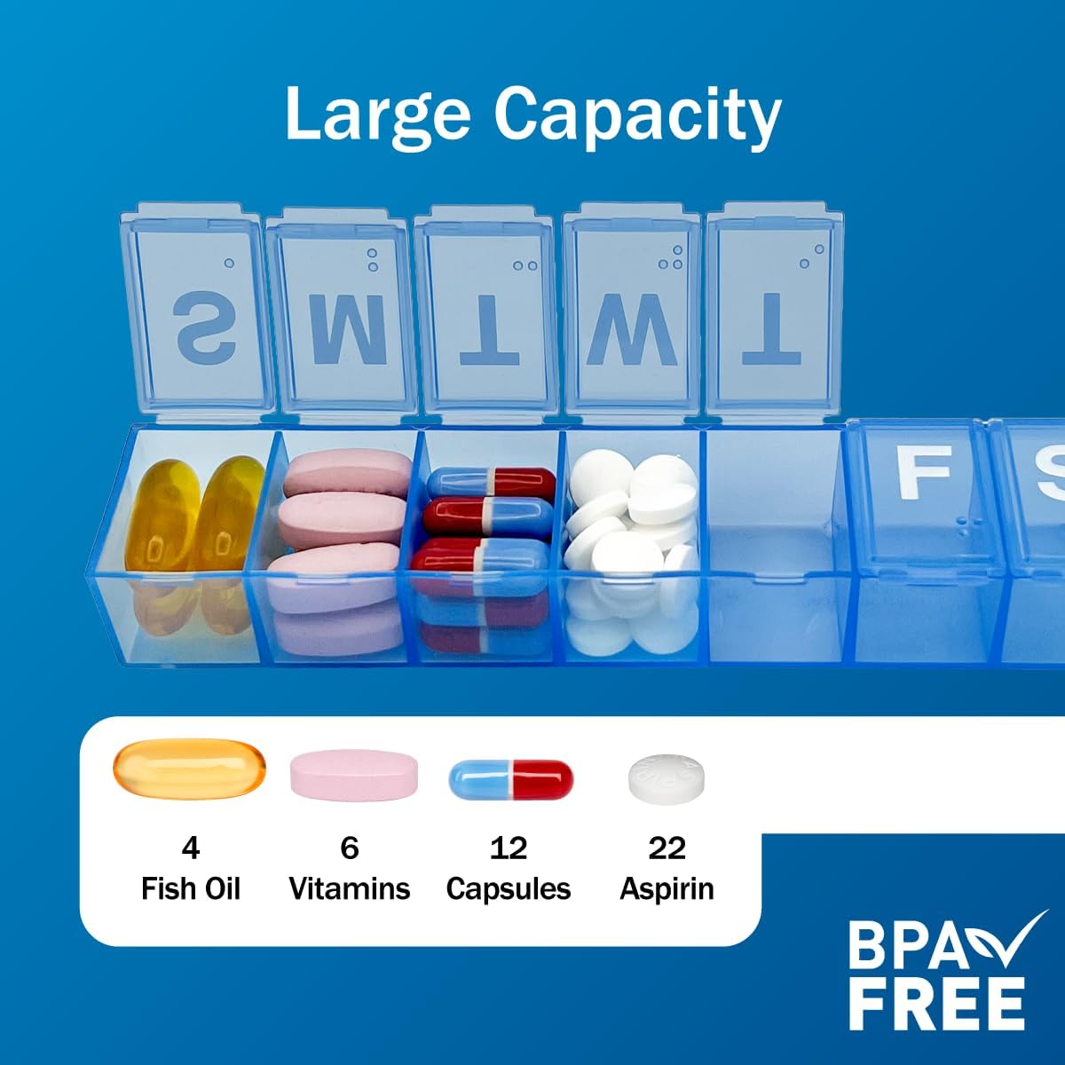 Detalle de Amazon Basic Care Weekly Pill Organizer, 7 days