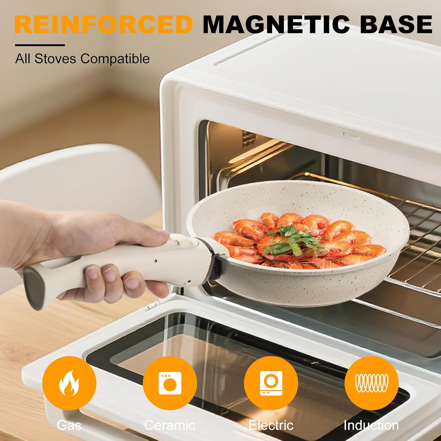 Thumbnail 4 de Tibbicc 20-Piece Ceramic Nonstick Pots and Pans Set with Detachable Handle (White)