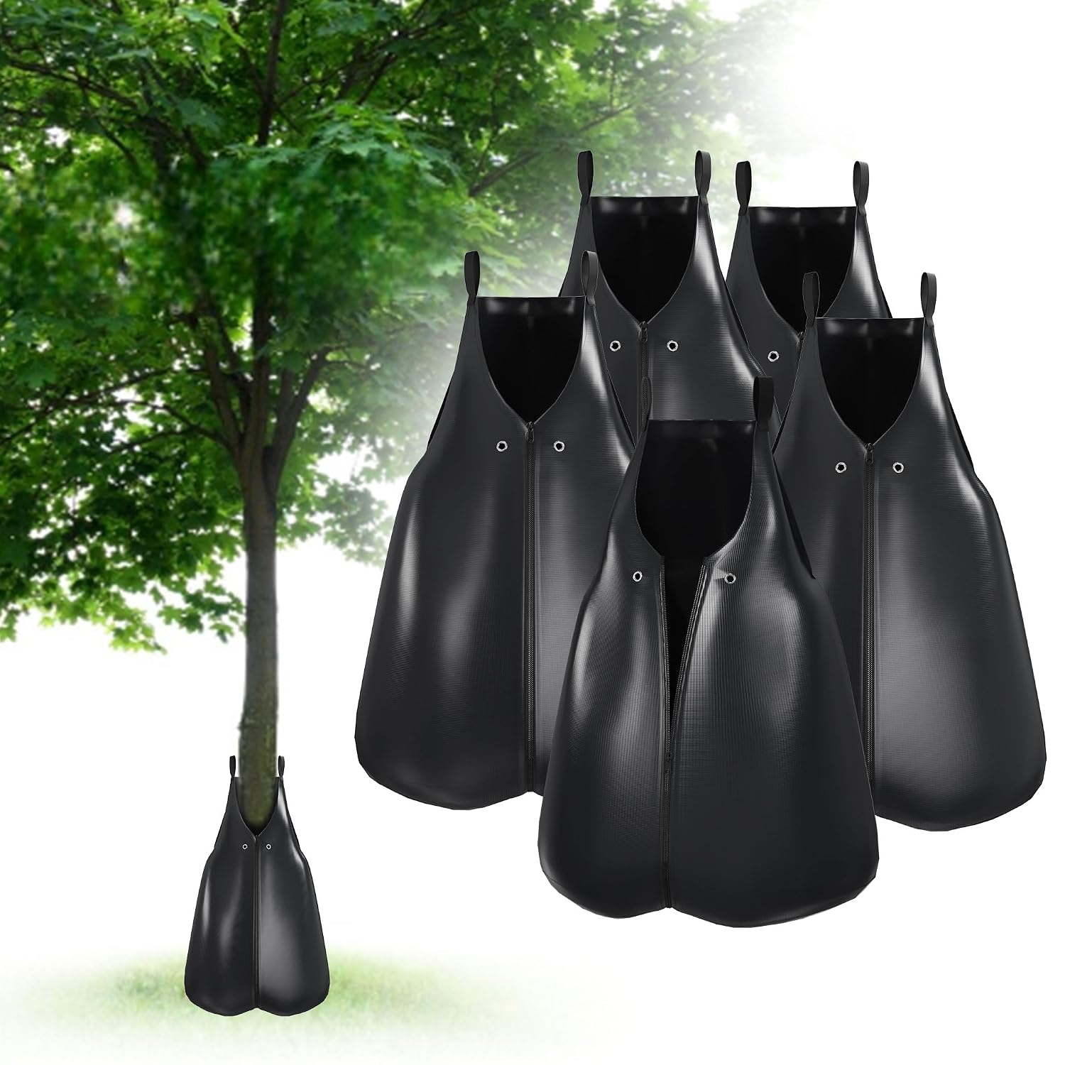 Detalle de UISEBRT 75 L Tree Watering Bags, UV-Resistant PVC, Zip Closure, Set of 5