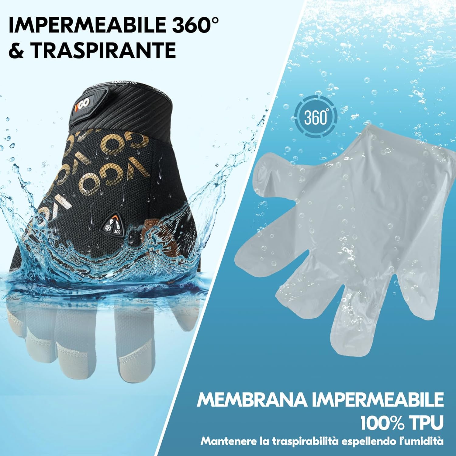 Thumbnail 2 de Vgo... Guanti da lavoro invernali impermeabili touchscreen in pelle caprina (1 paio)