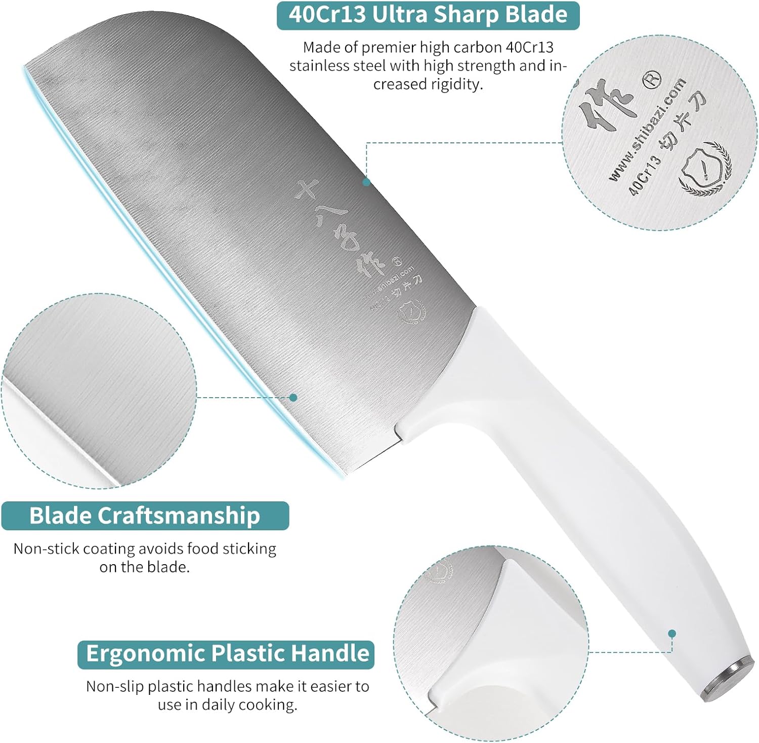 Thumbnail 1 de SHI BA ZI ZUO Couteau de chef boucher à 3 couches en acier carbone (manche antidérapant)