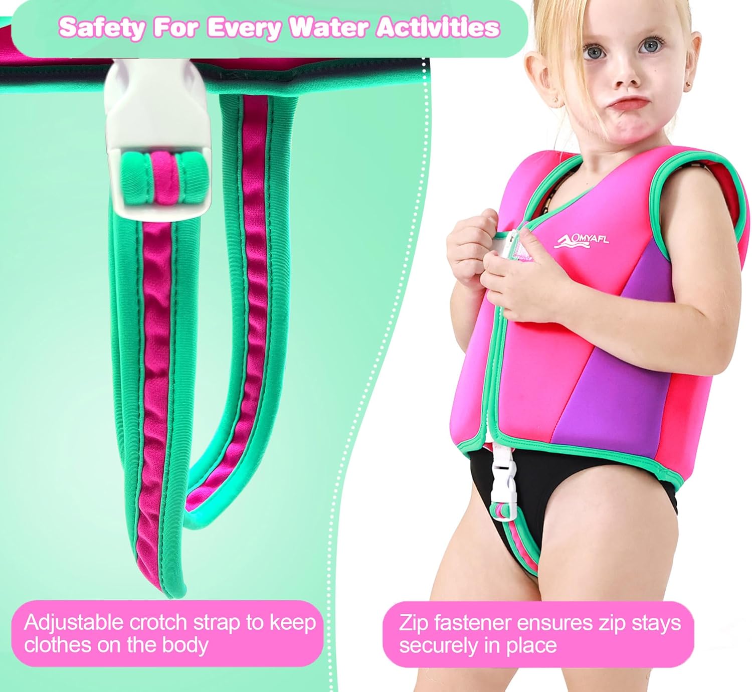 Detalle de OMYAFL Toddler Swim Vest: Buoyancy-Boosting Floatation Jacket for Safe, Fun Pool Time