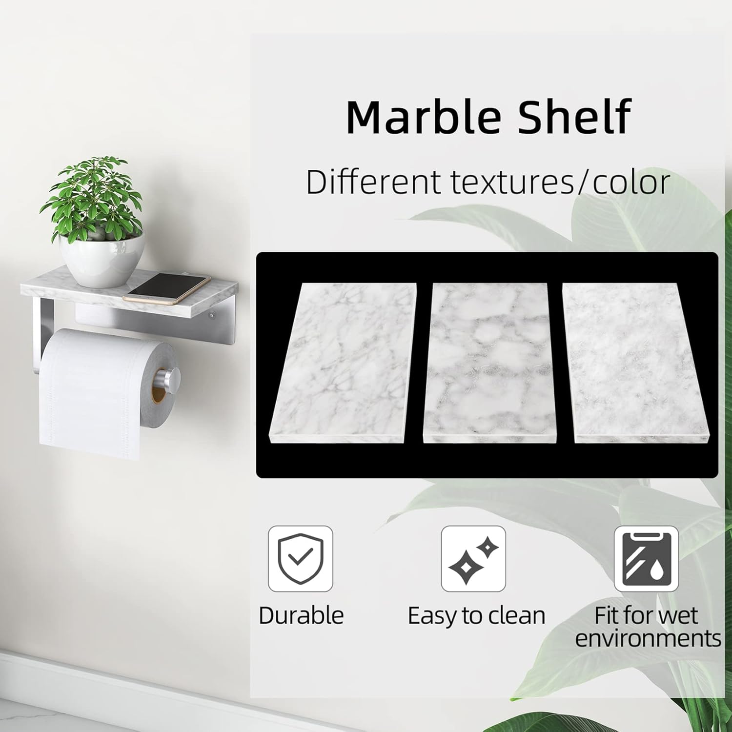 Detalle 2 de Gypie Toilet Roll Holder with Marble Shelf 17cm