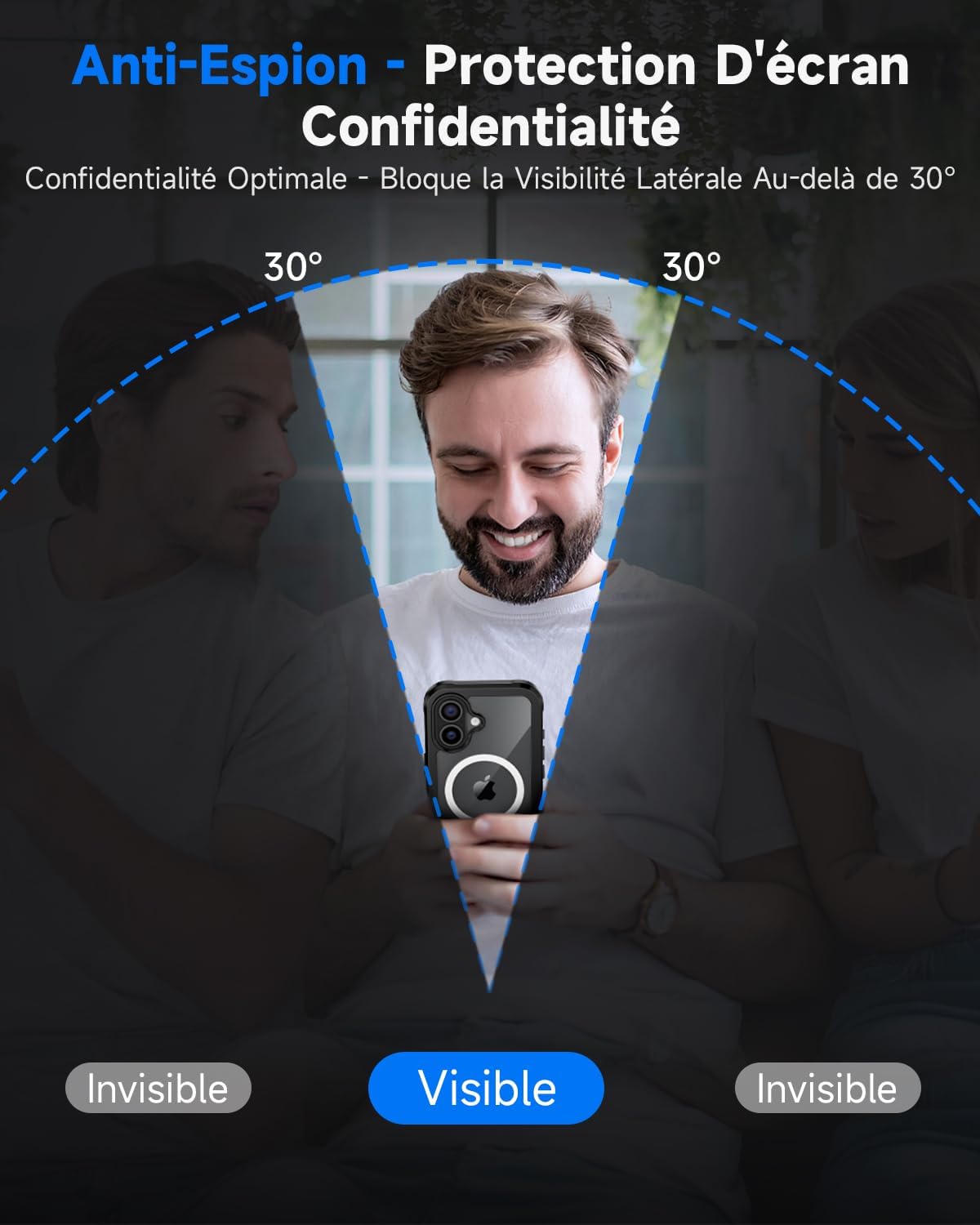 Detalle 2 de seacosmo Coque Magnétique pour iPhone 17 6,3 pouces — Verre trempé anti-espion, MagSafe et protection caméra