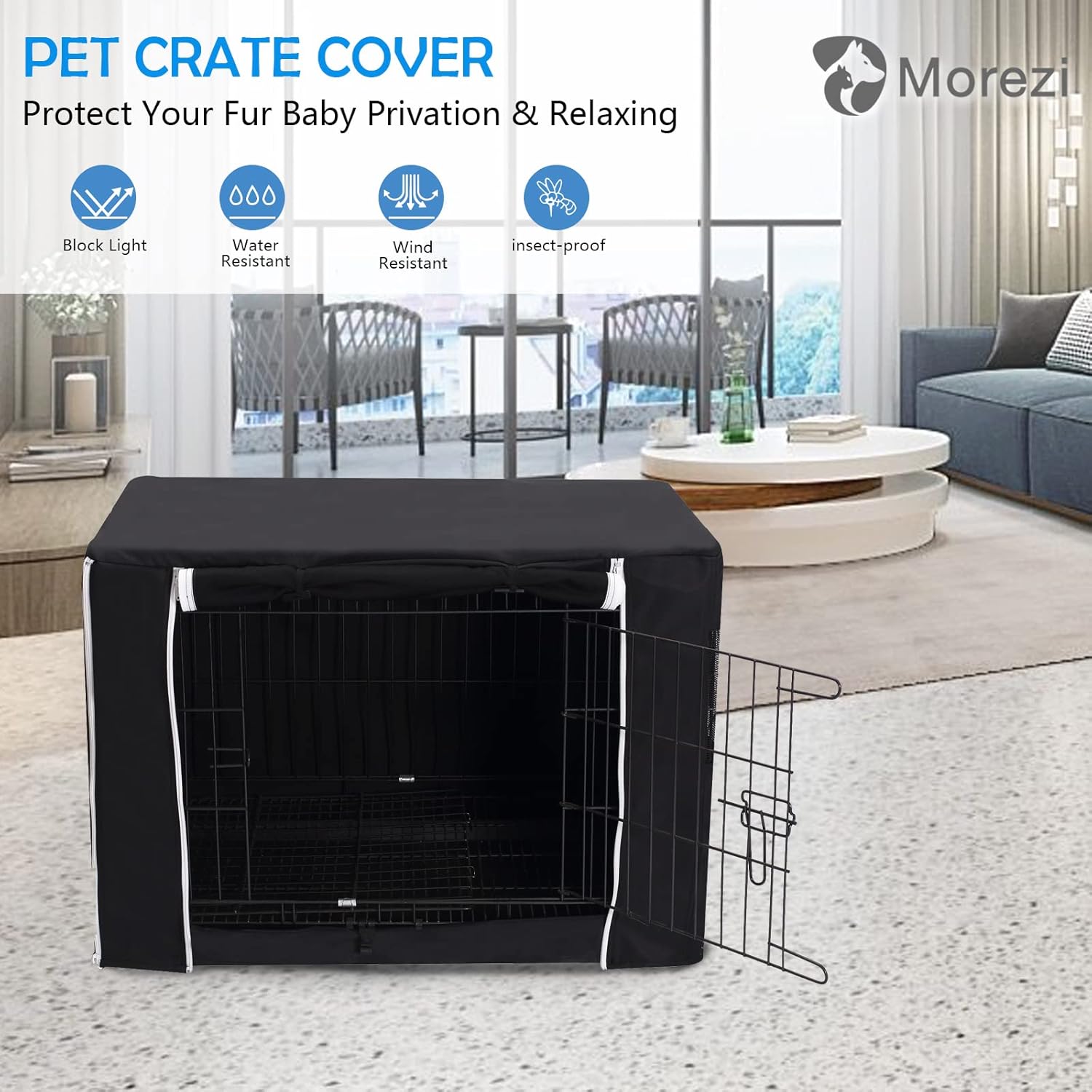 Thumbnail 1 de Morezi Dog Crate Cover for Wire Crates (Heavy Duty Waterproof, Windproof) – Black – Cover only, L 0722