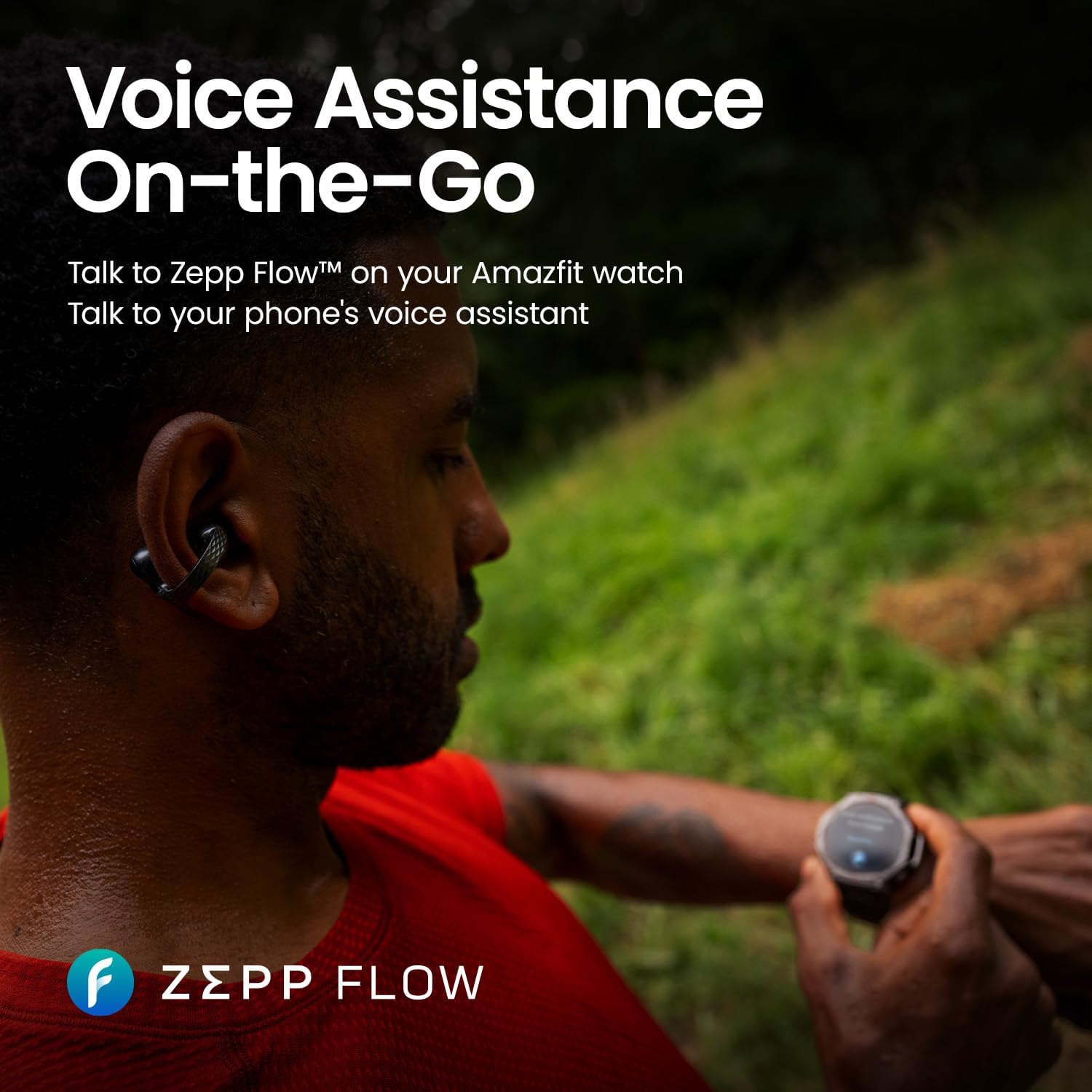Detalle de Amazfit Up Bluetooth Open-Ear Headphones (clip-on) with AI Noise Reduction, IPX4