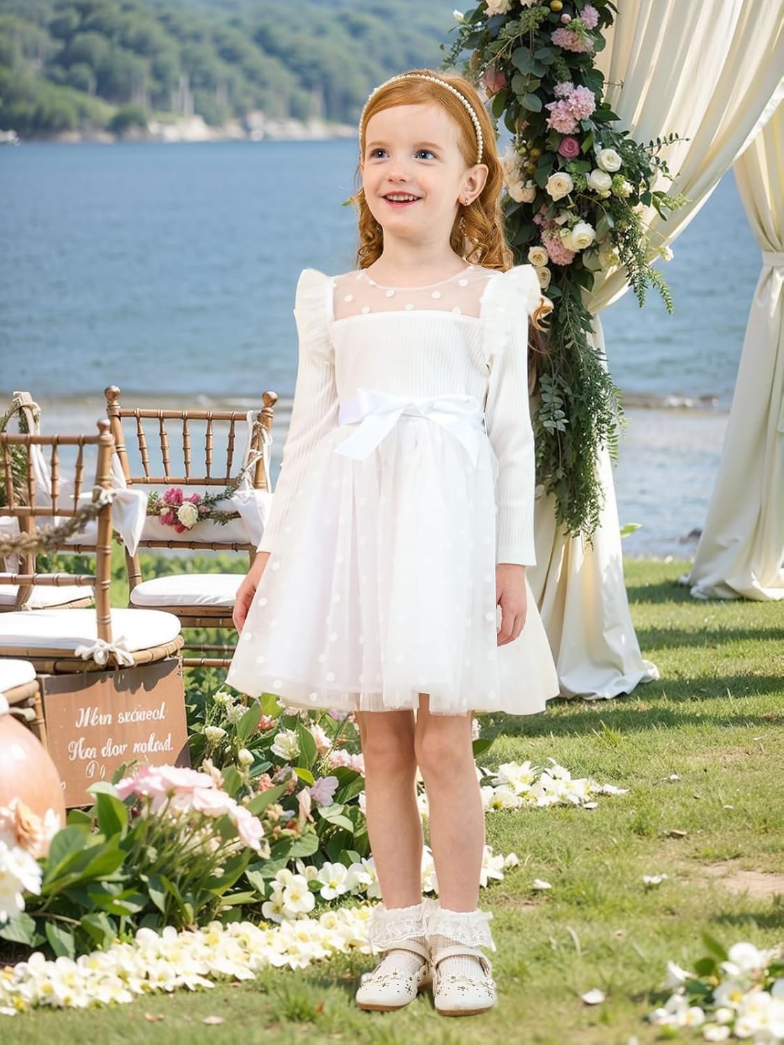 Thumbnail 1 de Miipat toddler girl dress with tulle long sleeves, polka dot skirt & ruffle top