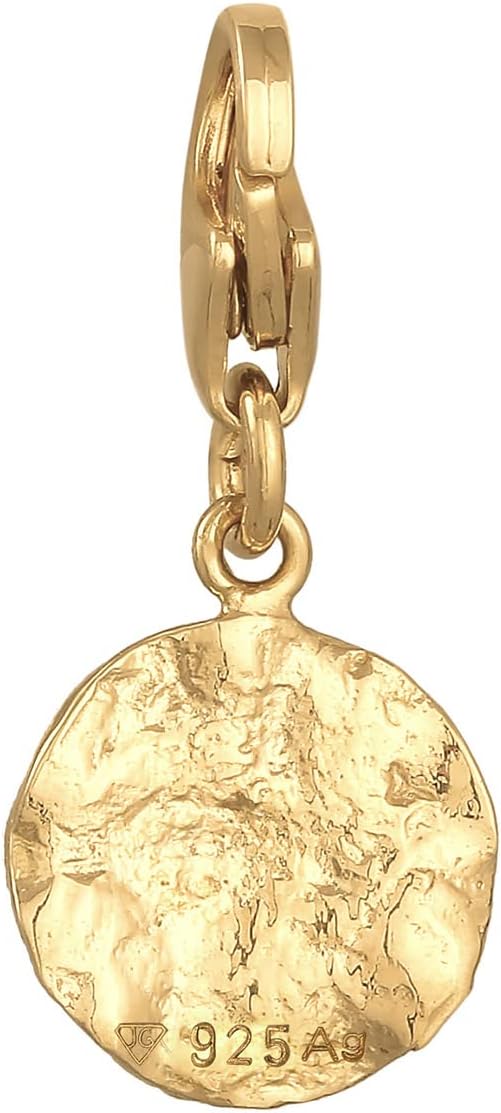 Detalle 2 de Basic Charm-Anhänger aus 925 Sterlingsilber vergoldet – runde Gold-Coin-Optik mit Karabinerverschluss
