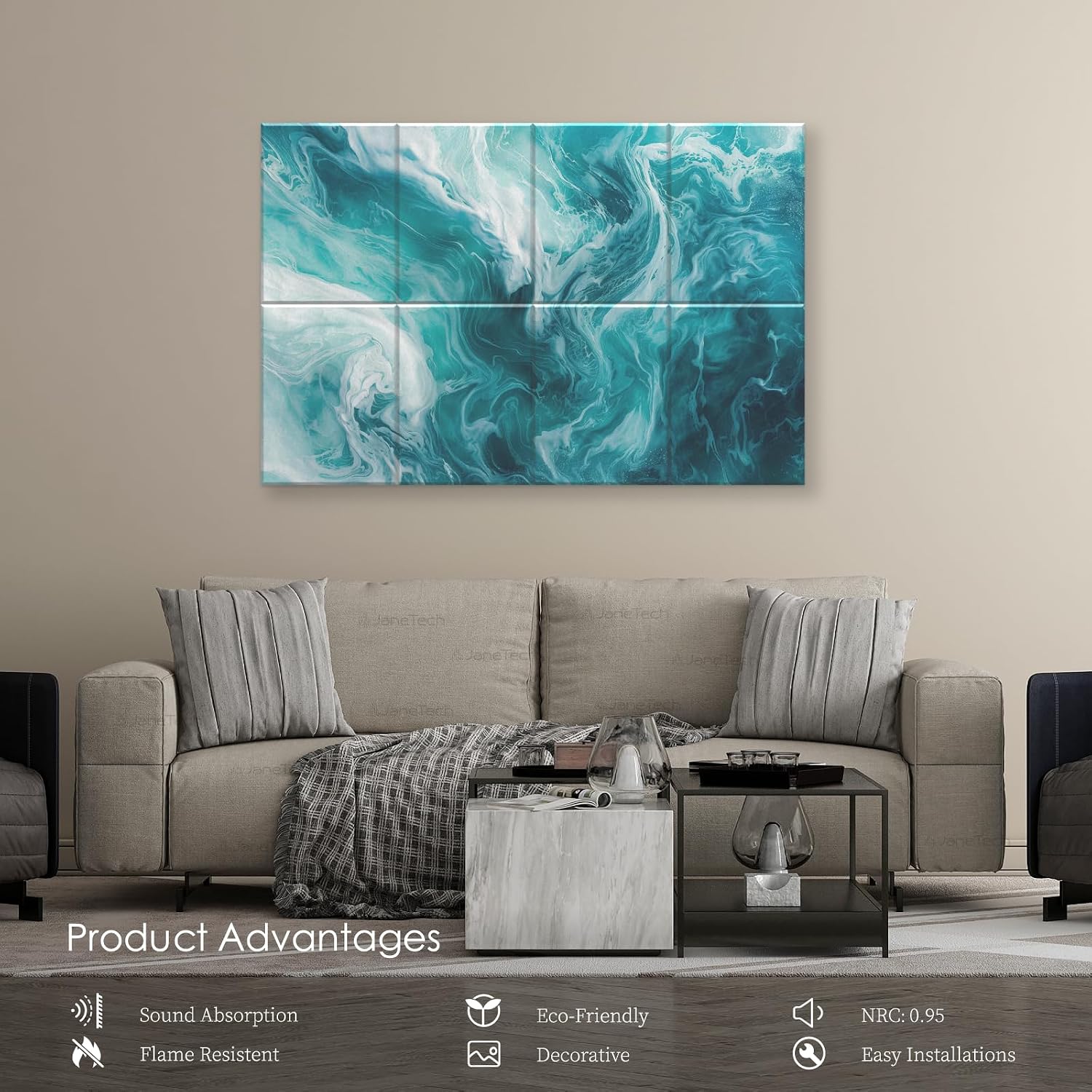 Detalle de JaneTech 8-Pack Decorative Acoustic Panels, 48 x 32-Inch Wall Art