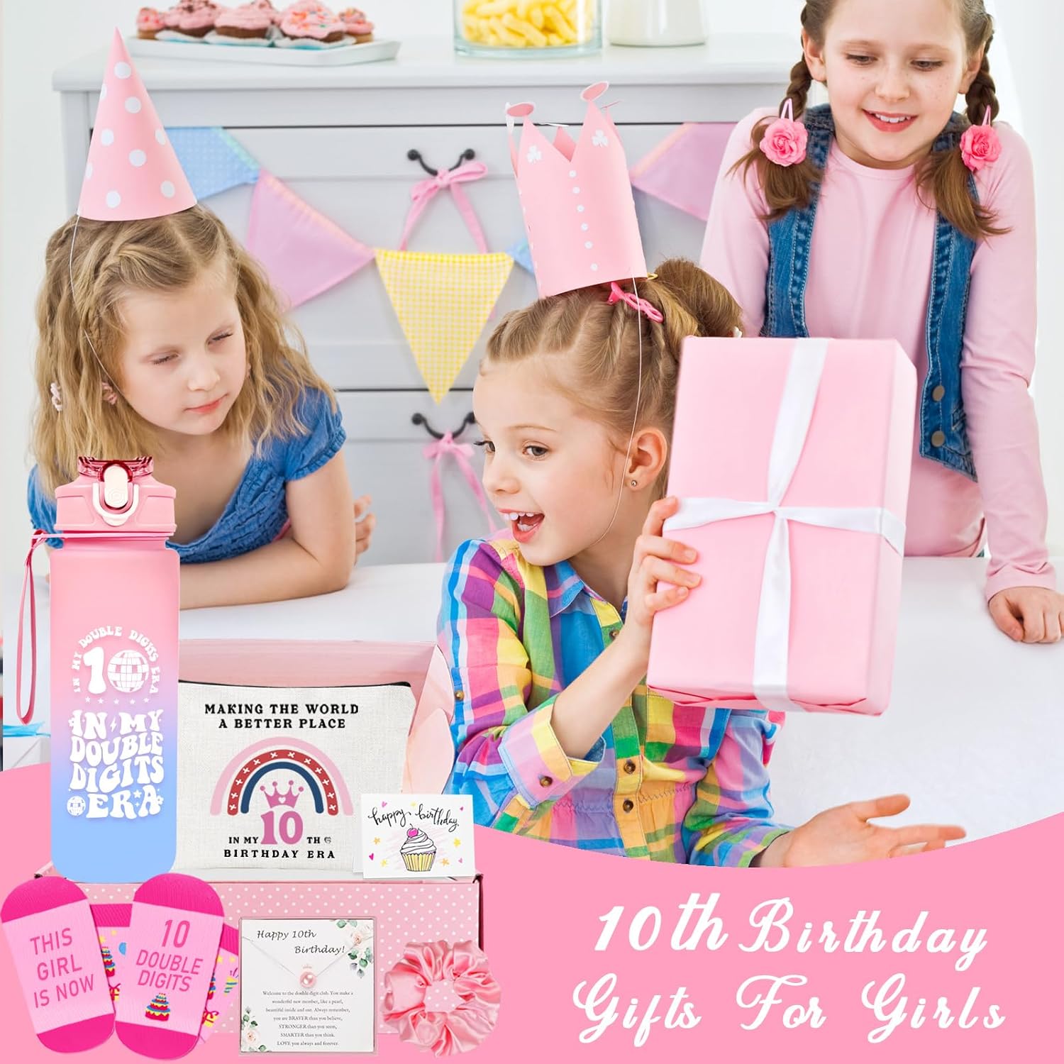 Thumbnail 5 de Awfrky 7-Piece 10th Birthday Gift Set for Girls (Tumbler, Pearl Necklace, Cosmetic Bag & more)