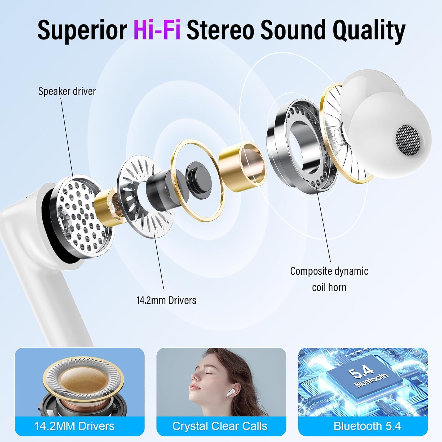 Thumbnail 6 de Wireless Earbuds with Bluetooth 5.4, ANC/ENC, and Smart Touch Charging Case