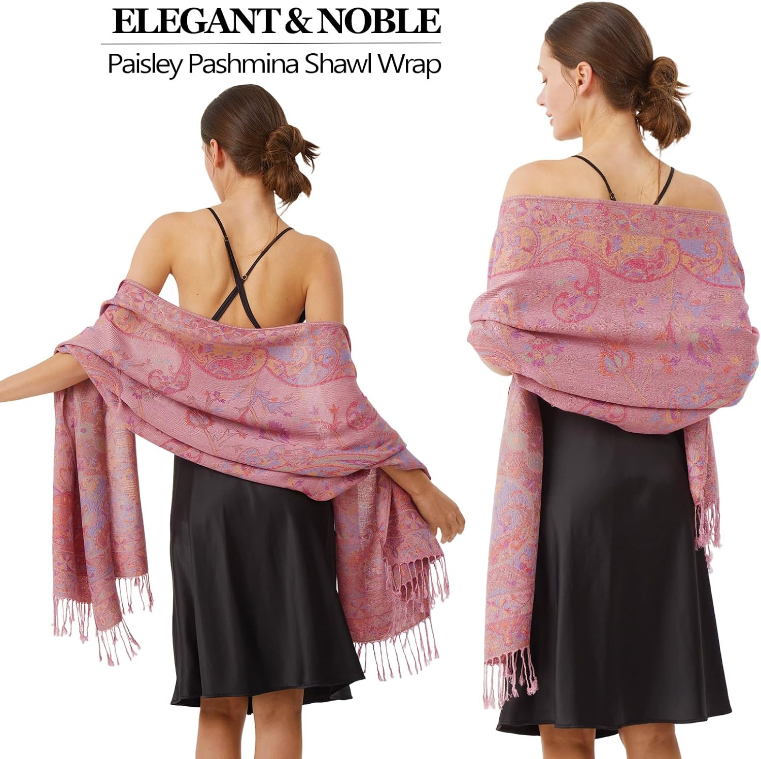 Detalle 2 de Paisley Pashmina Rave Shawl Scarf for Women, Reversible Ethnic Jacquard Wrap