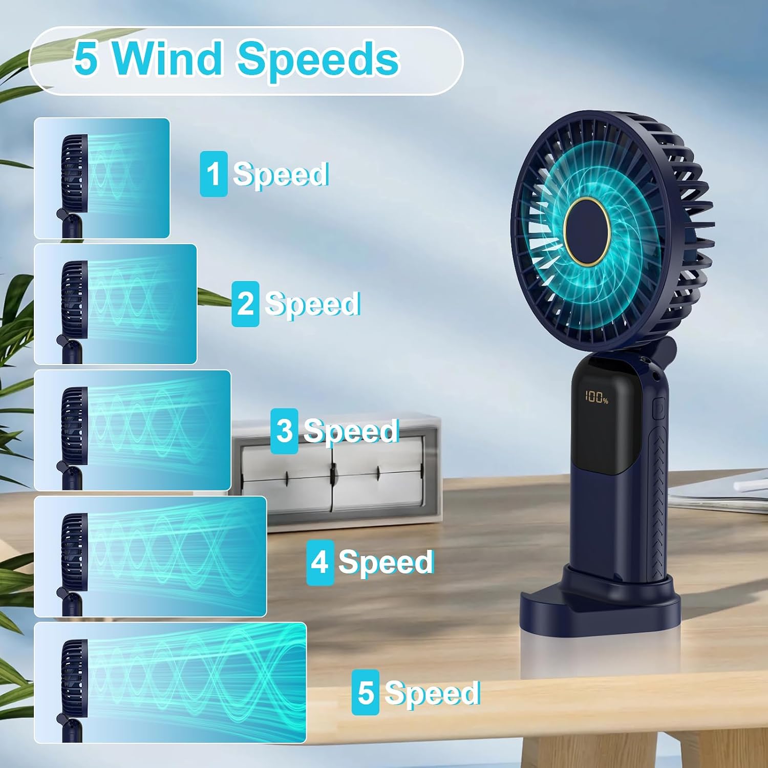 Detalle 2 de Rechargeable 5000mAh handheld fan with 5 speeds