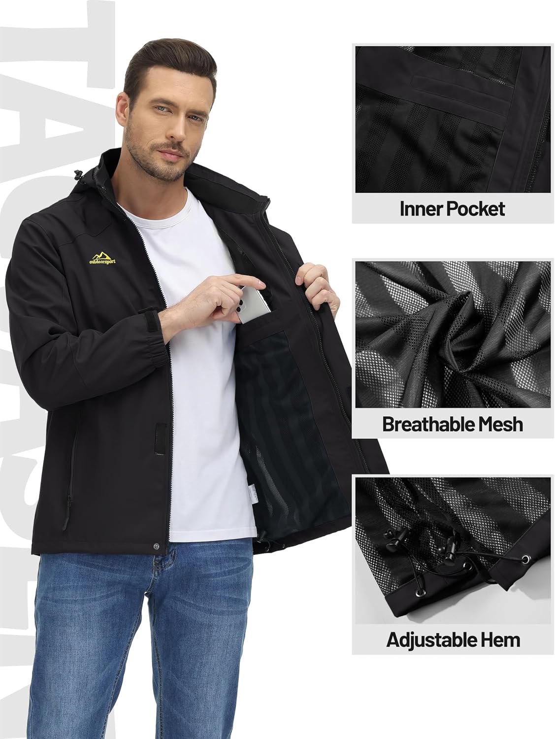 Thumbnail 6 de TACVASEN Men's Lightweight Hooded Waterproof Softshell Rain Jacket