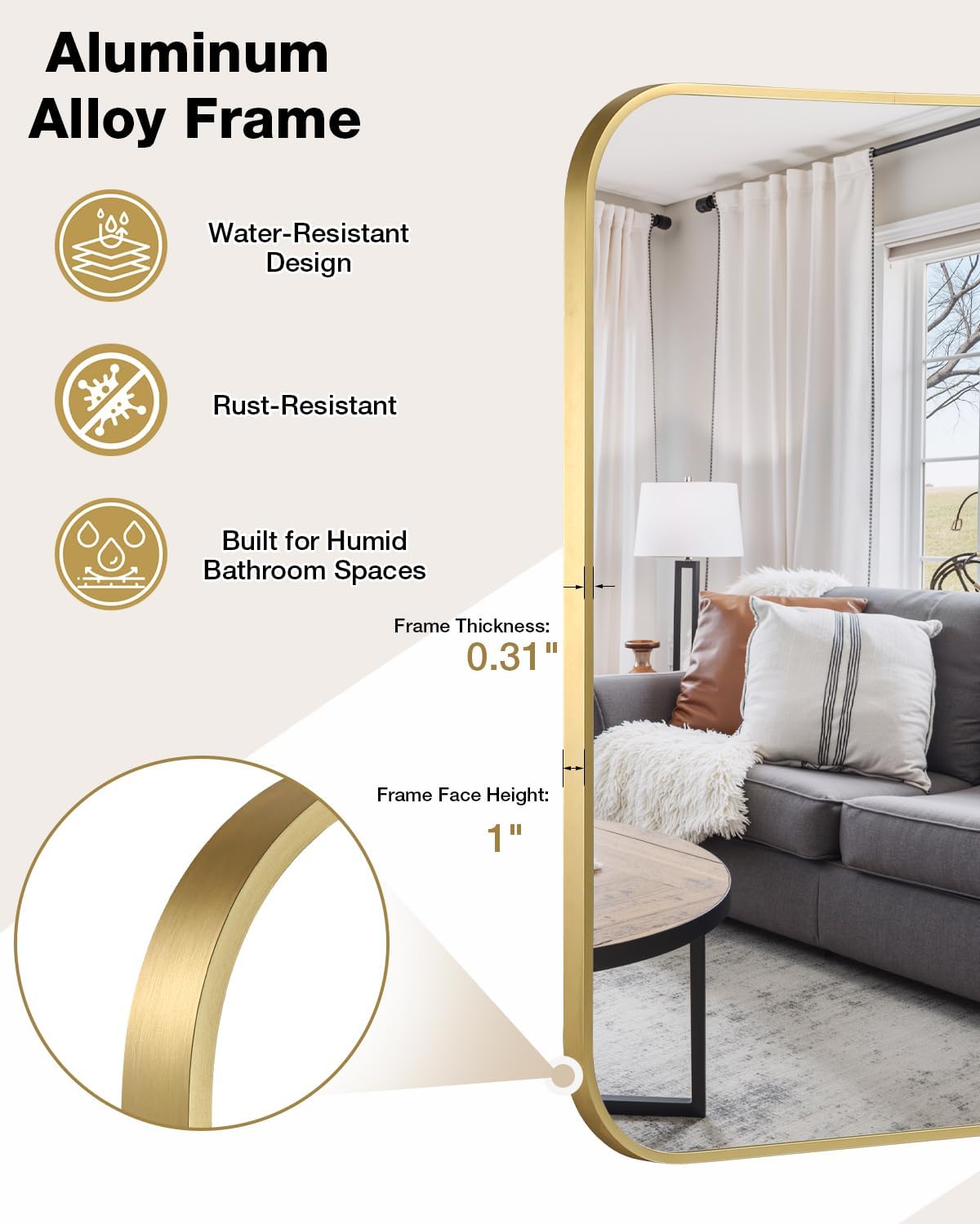 Detalle de Umzodo Bathroom Mirror 24 x 36 in.