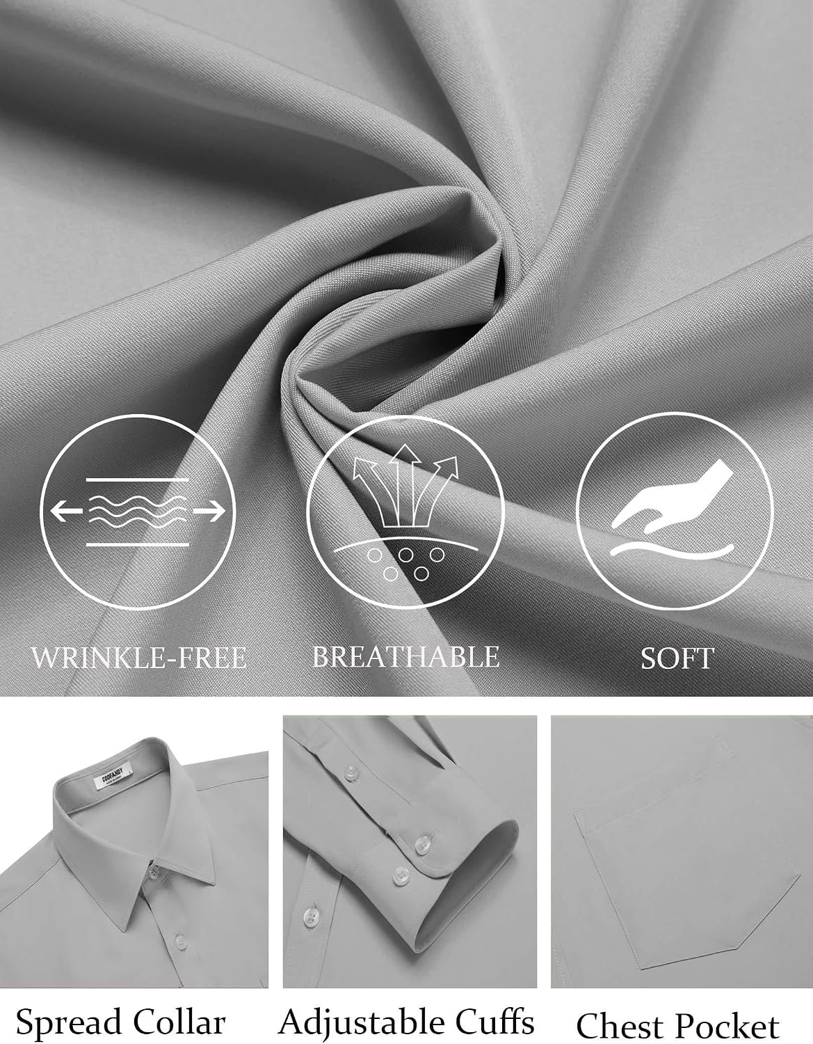 Detalle 1 de COOFANDY Men's Wrinkle-Free Long-Sleeve Button-Down Dress Shirt
