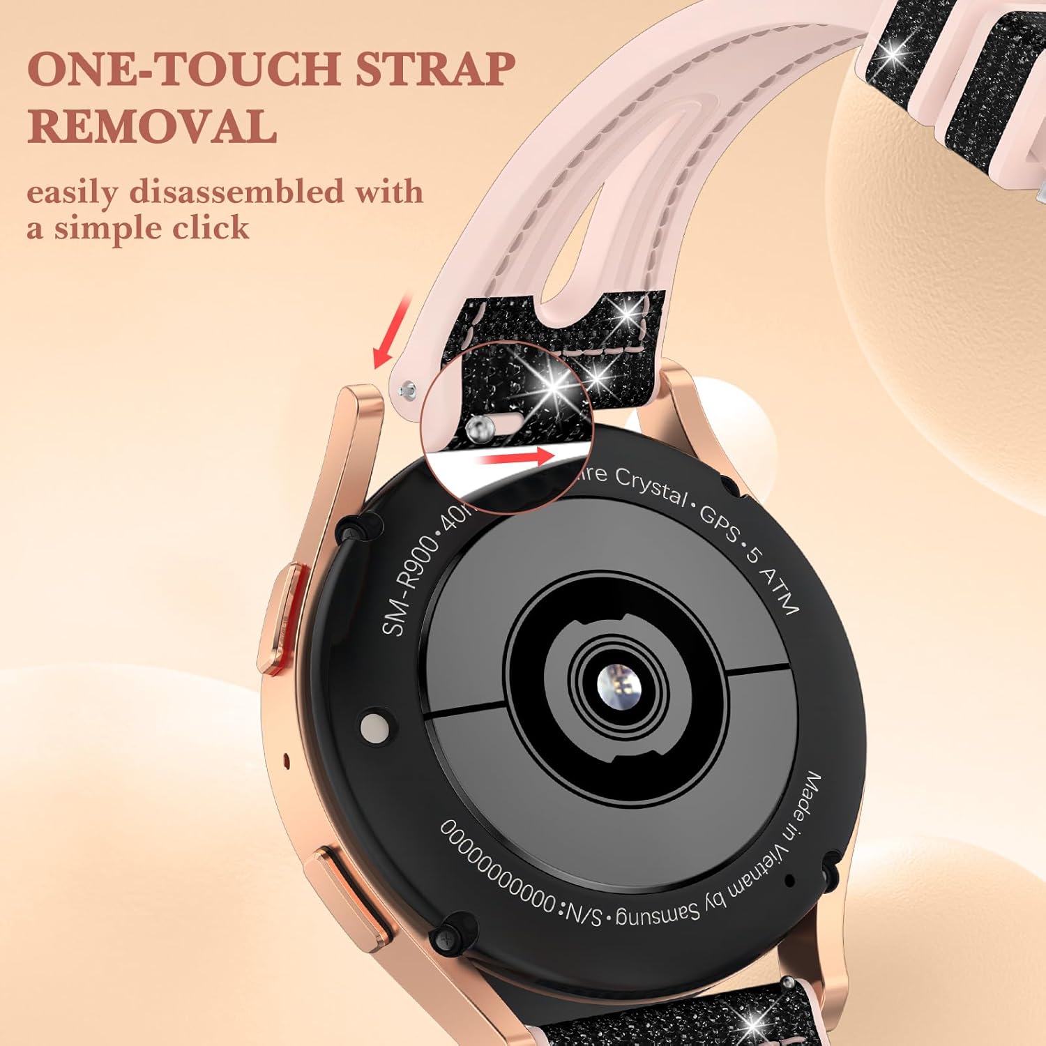 Thumbnail 3 de Kamita Glitzerarmband für Samsung Galaxy Watch (20 mm) – Silikon mit Strass & Schnellverschluss, Schwarz