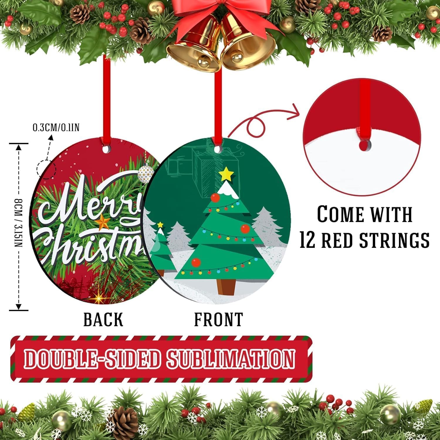 Detalle de HTVRONT SG-RSHYP-0002-US Sublimation Ornament Blanks, Double-Sided MDF