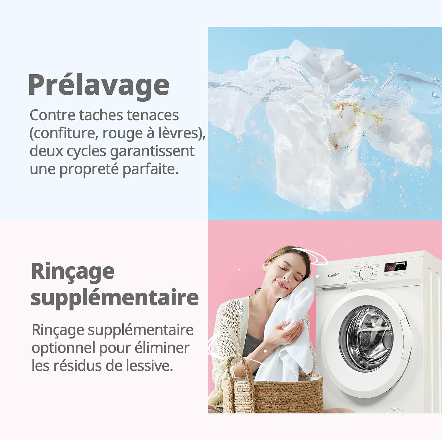 Thumbnail 6 de COMFEE Lave-linge 9kg CFE12EW90/W-FR – BLDC 1400RPM, vapeur, 50 cm