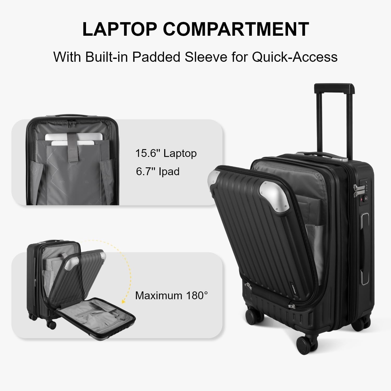 Detalle de LEVEL8 Carry on Suitcase Expandable with 4pc Luggage Organiser Set, 55cm Cabin Spinner with Laptop Compartment (Black)