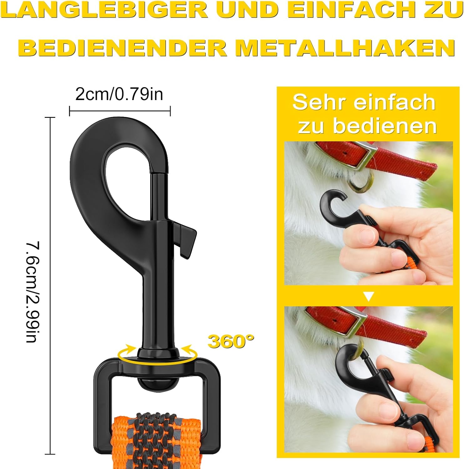 Thumbnail 3 de X XBEN Gumierte reflektierende Hundeleine 20 mm – 2,2 m mit bequemen Griff (Nylon), Orange