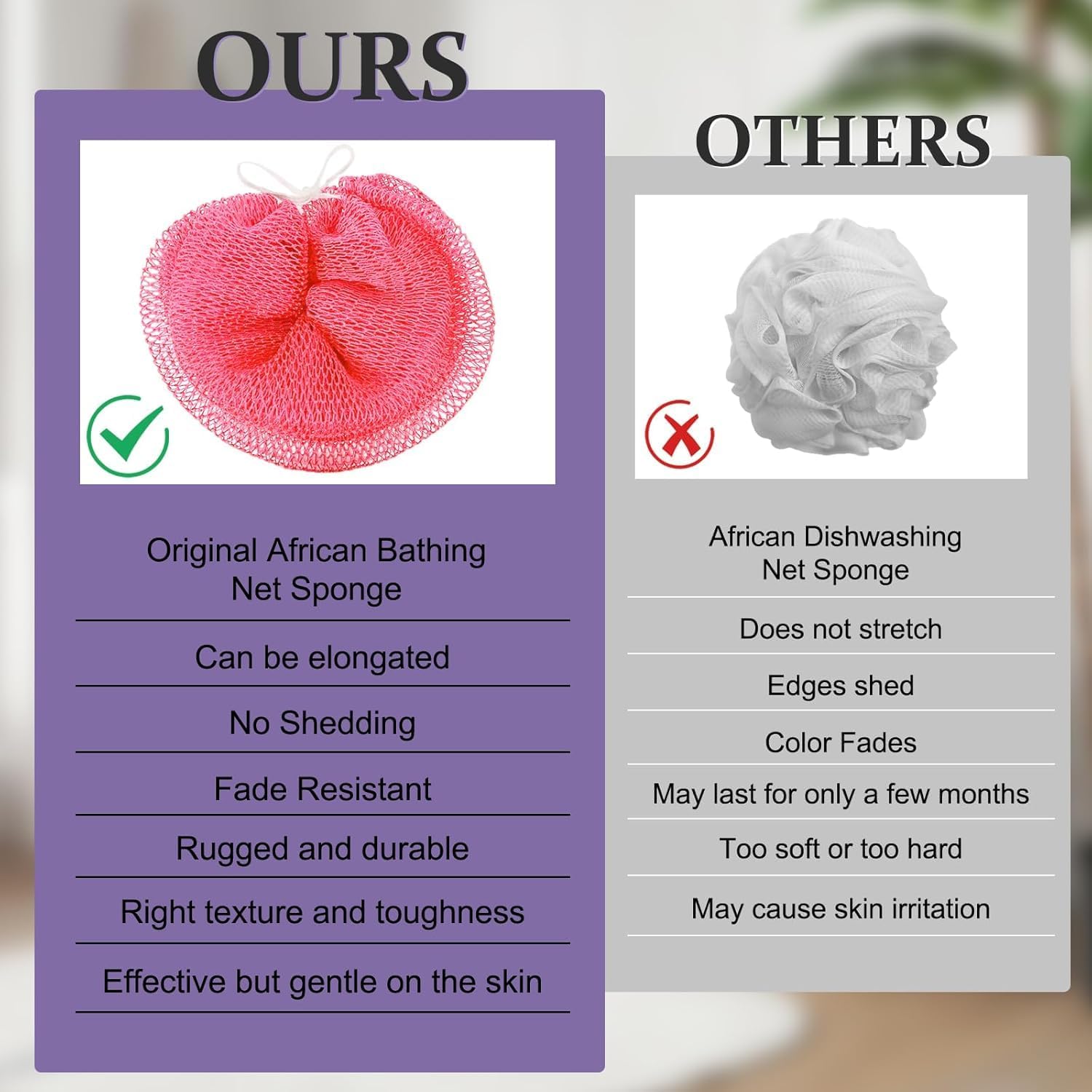 Detalle de African Net Sponge with Knots – Exfoliating Back Scrubber (Purple)