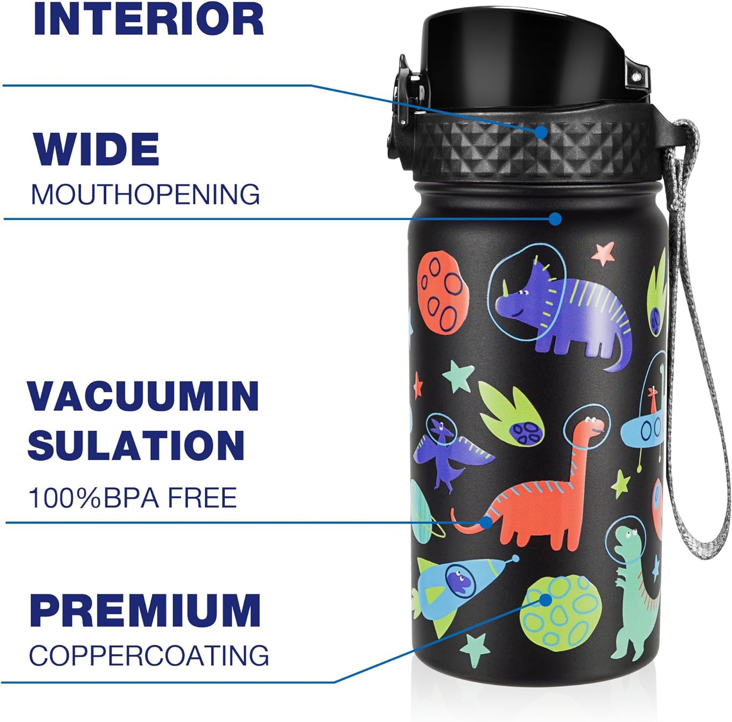 Detalle 2 de GOPPUS Trinkflasche Kinder 420 ml – Edelstahl, BPA-frei, Strohhalm & auslaufsicherer Deckel