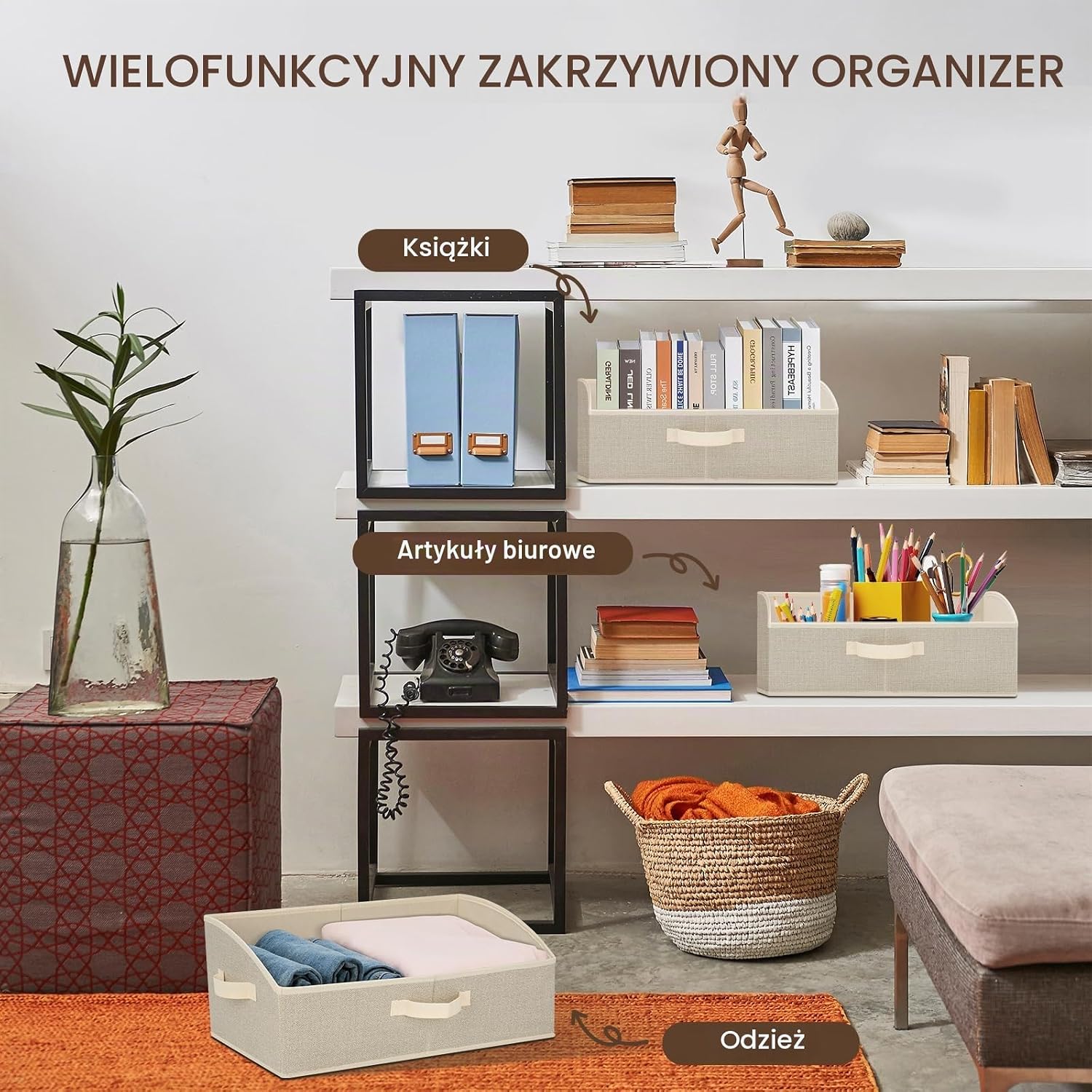 Detalle 2 de Cozary składane pudełka do przechowywania, 2 × 28 l, beżowe