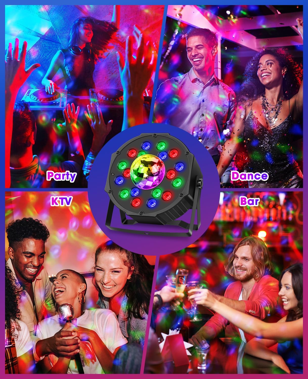 Detalle 2 de Outerman Par light 2-in-1 Party Lights, 18 LEDs, 7 Effects, Sound-Activated