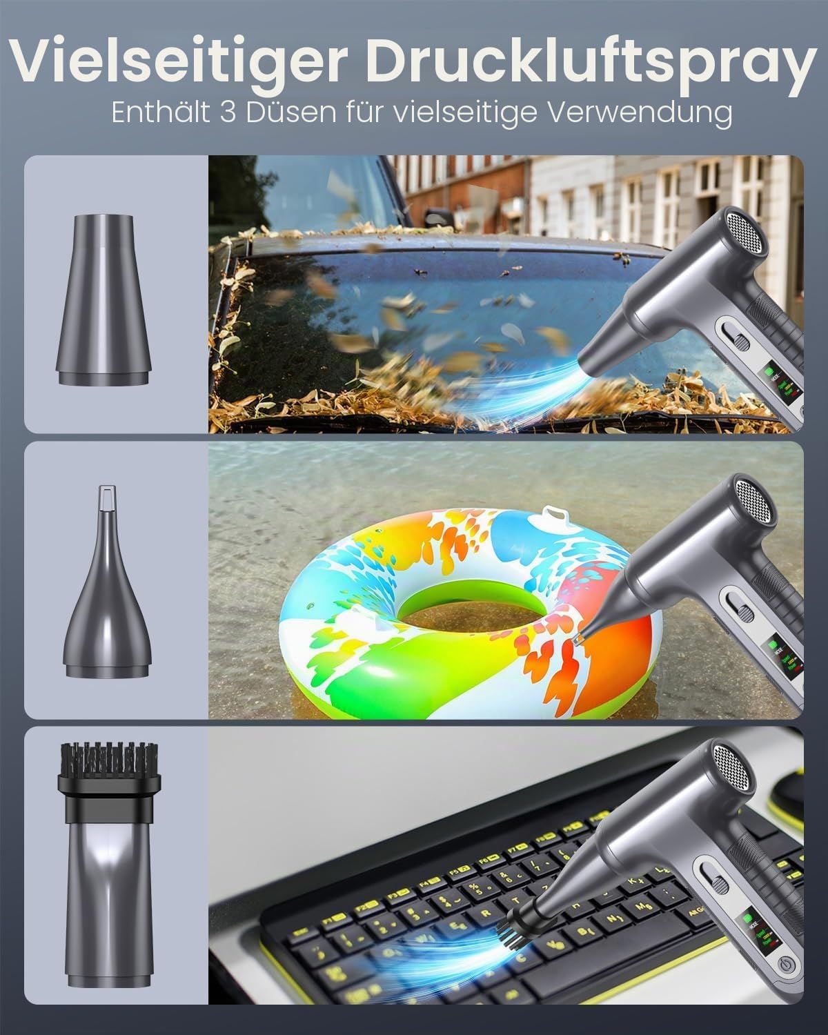 Thumbnail 6 de Elektrische Staubgebläse 200000 U/min mit HD-Display – Air Duster Mini-Gebläse für PC-Reinigung (Modell W06, Silber)