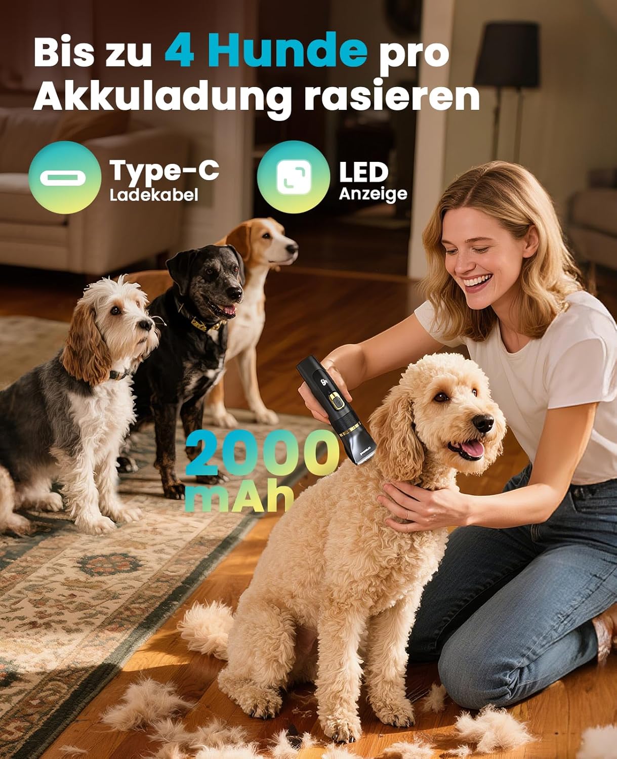 Thumbnail 4 de oneisall Leise Hundeschermaschine Upgrade Pro (2000 mAh) – Profi-Schermaschine für Hund & Katze