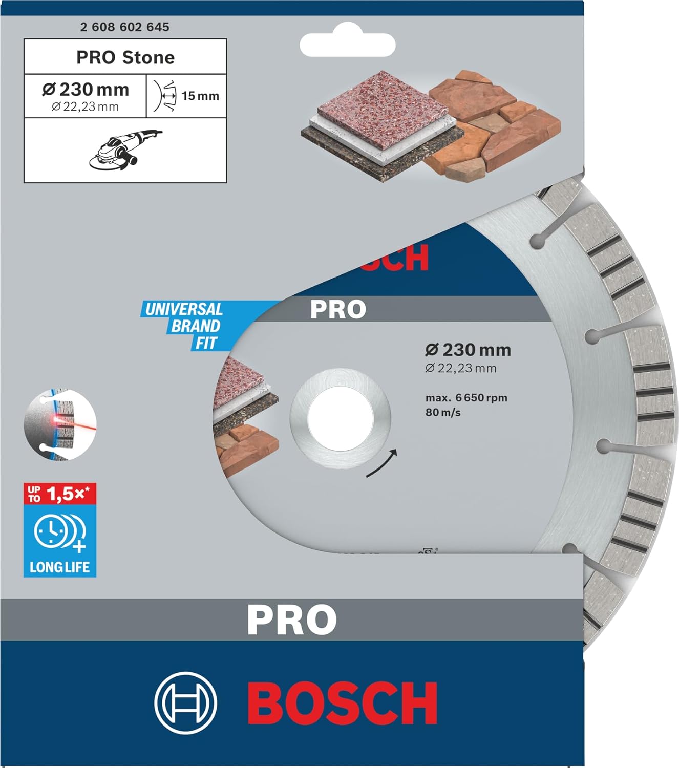 Detalle de Bosch 2608602645 – Disque à tronçonner diamanté pour pierre, 230 x 22,23 x 2,4 x 15 mm