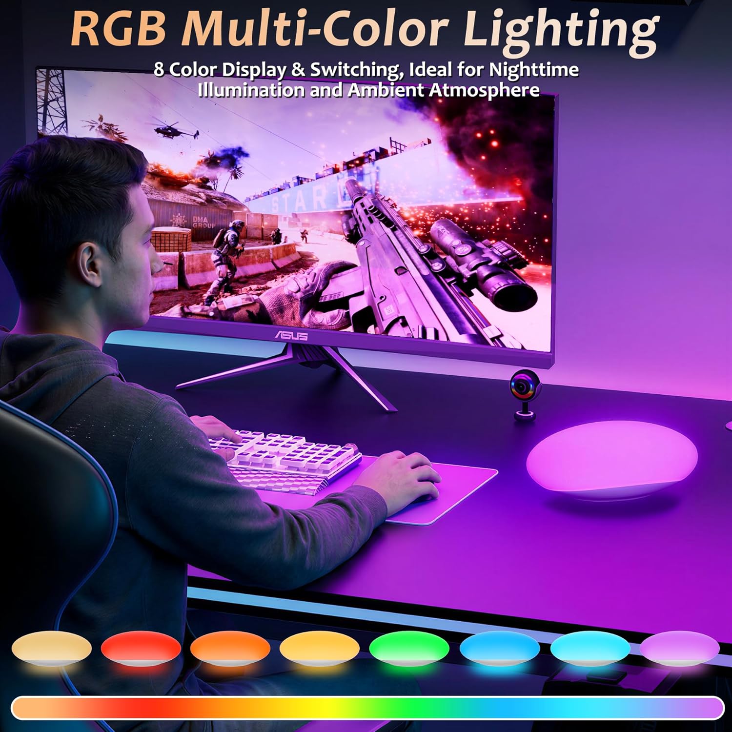 Detalle de Yuinzin Veilleuse Bébé 2000mAh USB-C – 8 couleurs RGB et minuterie, silicone sûRE